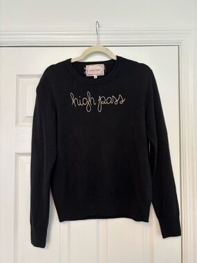 Lingua Franca High Pass Cashmere Sweater Medium Black Embroidered Crewneck
